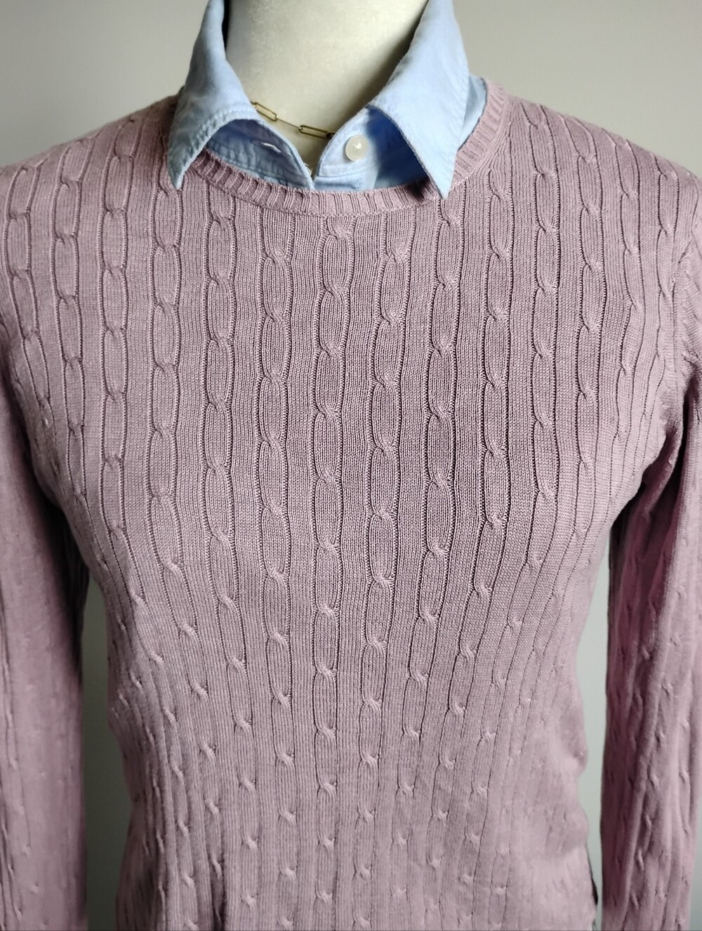 Brooks Brothers Silk Cable Knit Sweater Lilac Mauve Classic Quiet Luxury Sz XS